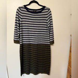 Talbots New without tags nautical casual wool blend Striped Gray and Olive dress